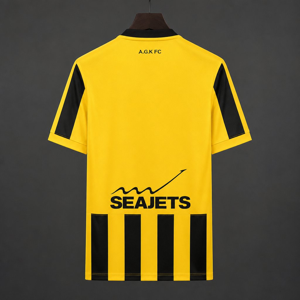 AEK Athens Home Jersey 2026/27 back view in yellow with black lower stripes