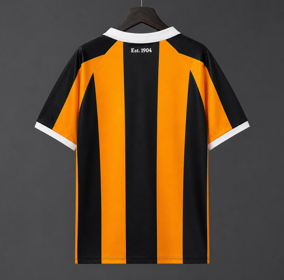 Hull City 2026/27 home jersey front view in amber and black