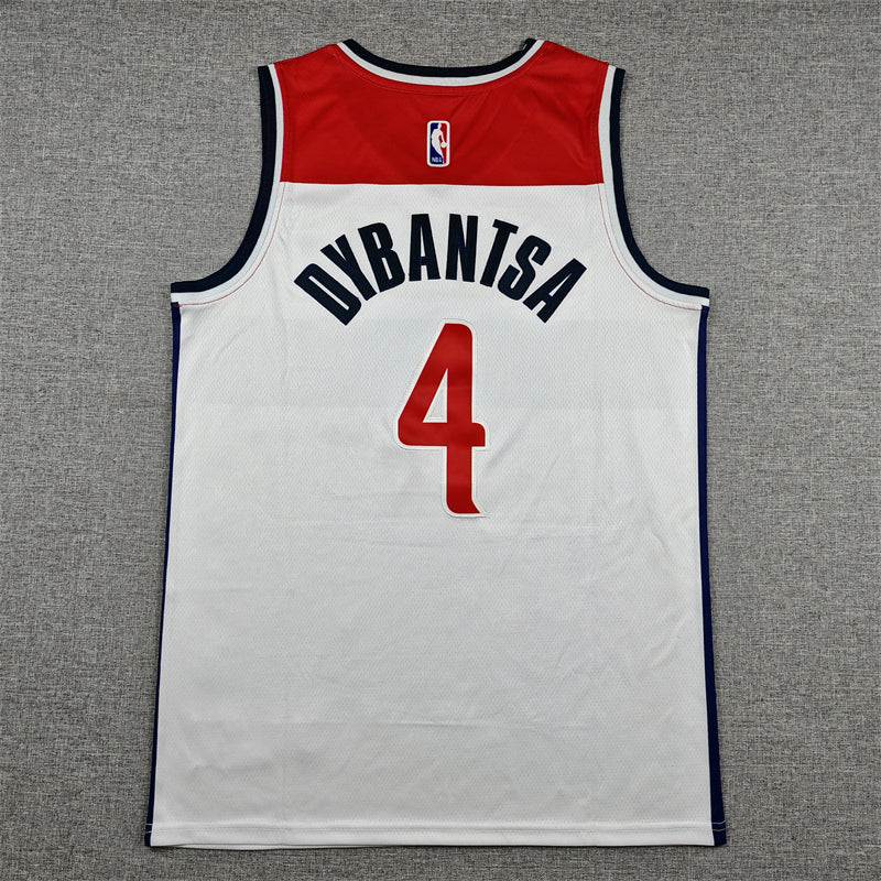Dybantsa name in navy and red number 4 detail on white Wizards jersey back