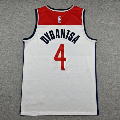 Dybantsa name in navy and red number 4 detail on white Wizards jersey back