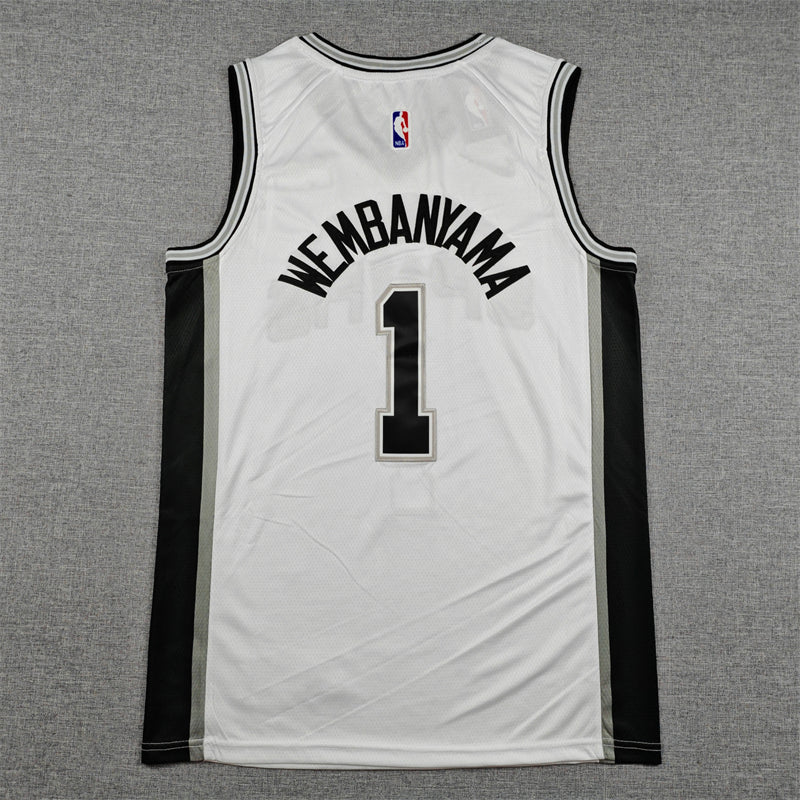 San Antonio Spurs Victor Wembanyama number 1 white jersey full back