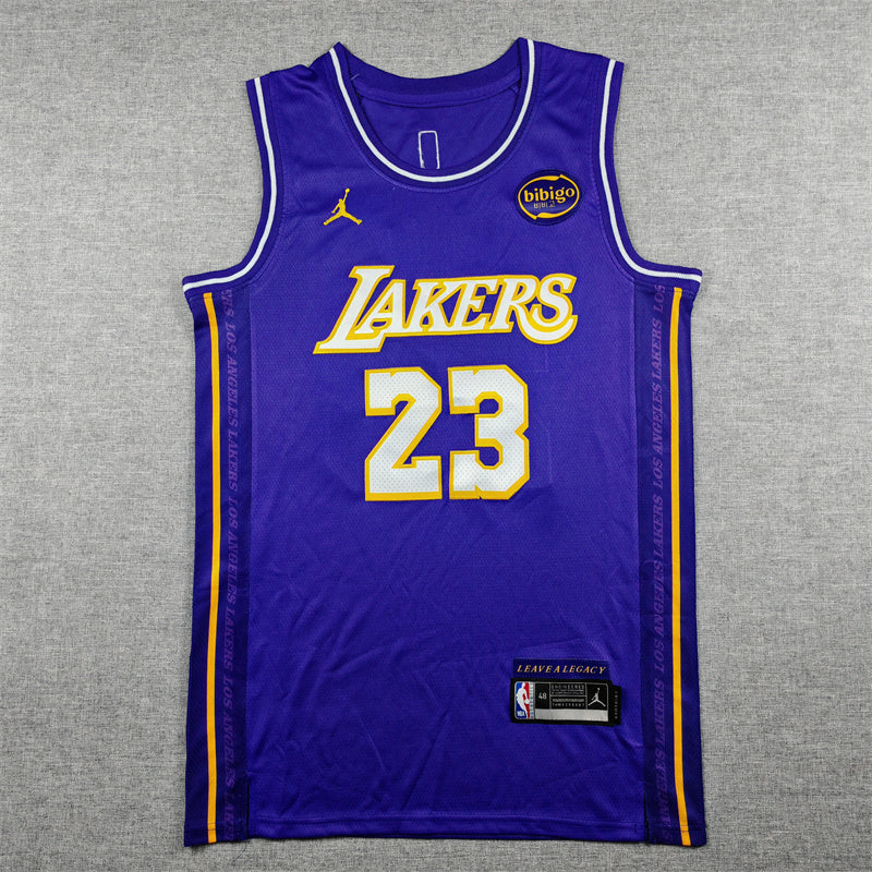 Los Angeles Lakers LeBron James number 23 purple jersey full back