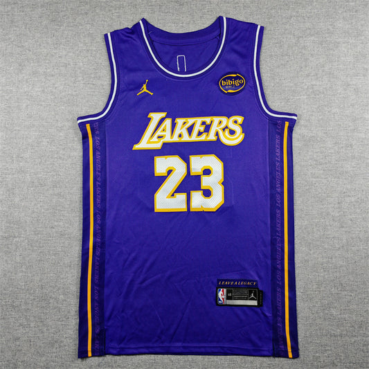 Los Angeles Lakers LeBron James number 23 purple jersey full back