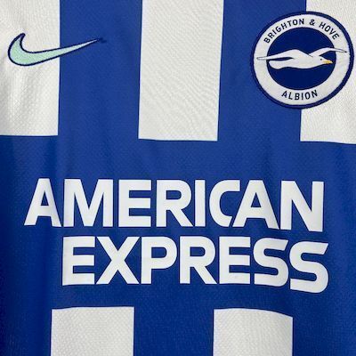 Brighton & Hove Albion 2025/26 Home Jersey - American Express sponsor and crest close-up