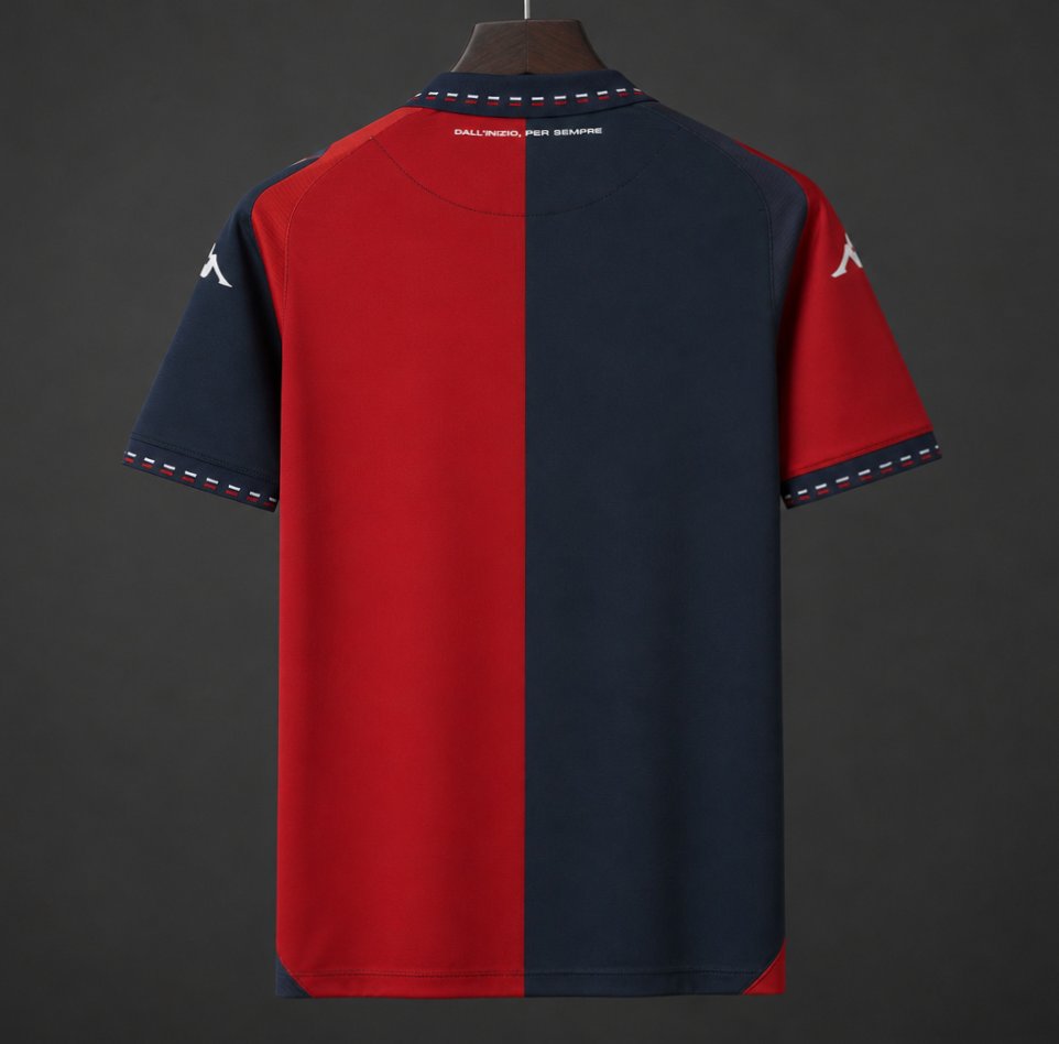 Genoa Home Jersey 2026/27 back view with red and navy halves and collar lettering
