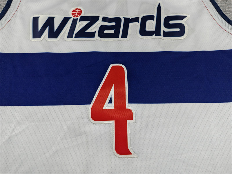 Wizards lettering navy chest band and red number 4 detail on white jersey front