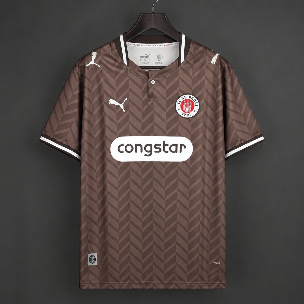 St. Pauli Home Jersey 2026/27 front view in brown with tonal chevron pattern and club crest