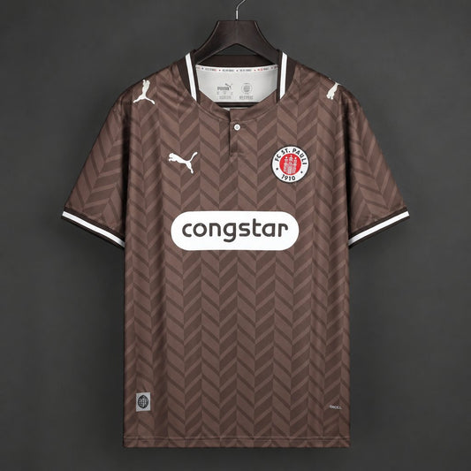 St. Pauli Home Jersey 2026/27 front view in brown with tonal chevron pattern and club crest