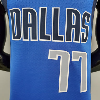 Dallas Mavericks Luka Dončić number 77 blue jersey back view