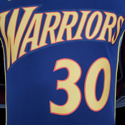 Golden State Warriors navy basketball jersey hem label close-up
