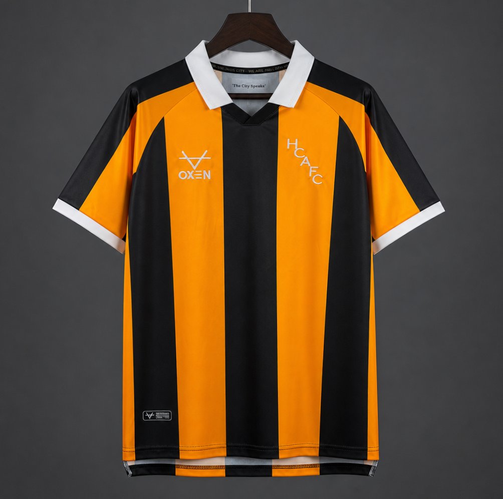 Back view of the Hull City 2026/27 home jersey in amber and black