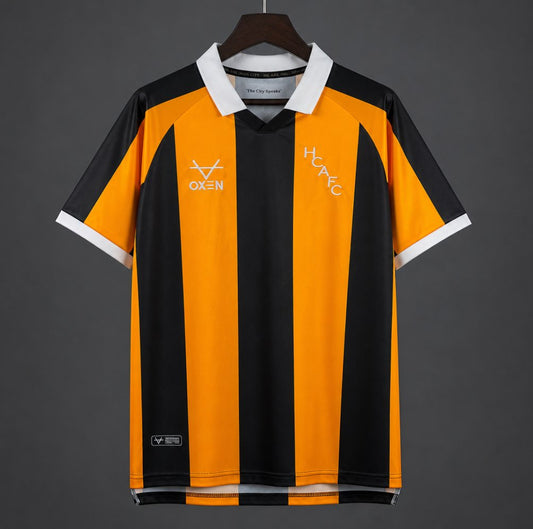 Back view of the Hull City 2026/27 home jersey in amber and black