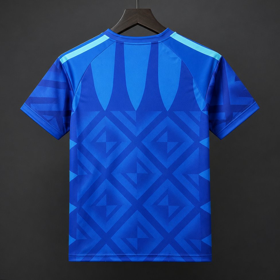 Schalke 04 Home Jersey 2026/27 back view with blue geometric pattern and light blue shoulder stripes