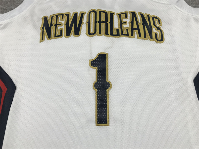 New Orleans Pelicans Zion Williamson number 1 white jersey full back