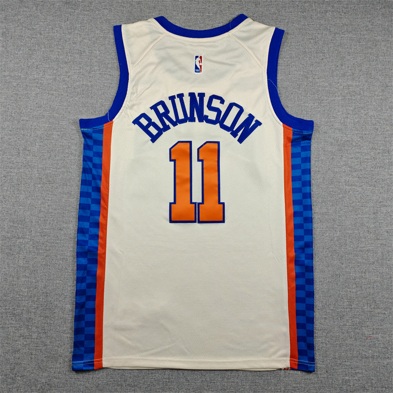 Orange New York lettering and number 11 with blue outlines chest detail