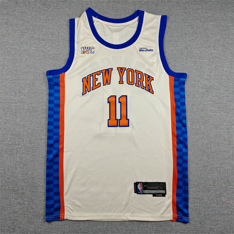 New York Knicks Jalen Brunson number 11 cream jersey full back