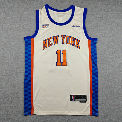New York Knicks Jalen Brunson number 11 cream jersey full back