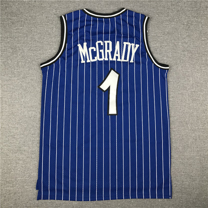 White Orlando star lettering and number 1 chest detail on blue pinstripe jersey
