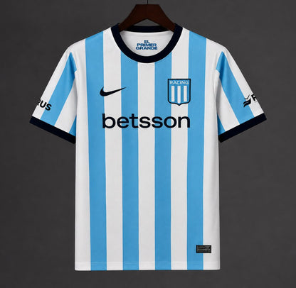 Racing Club Home Jersey 2026 front with sky-blue and white stripes, club crest and navy trim