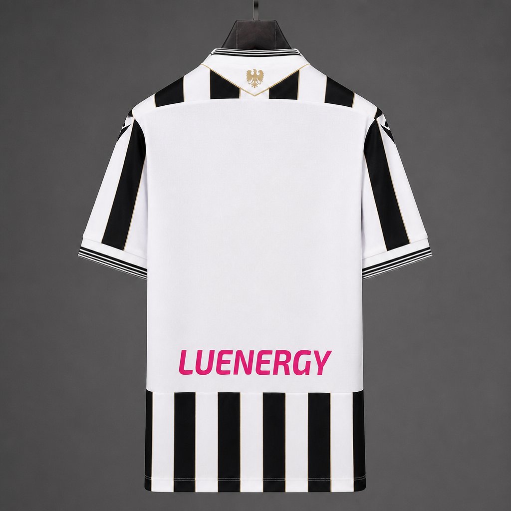 Udinese Home Jersey 2026/27 back view with white panel and black and white striped hem