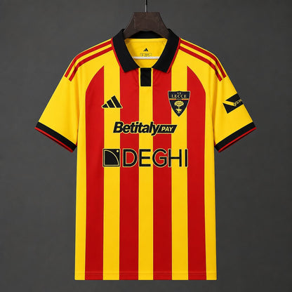 Lecce Home Jersey 2026/27 yellow back view with red-striped lower panel