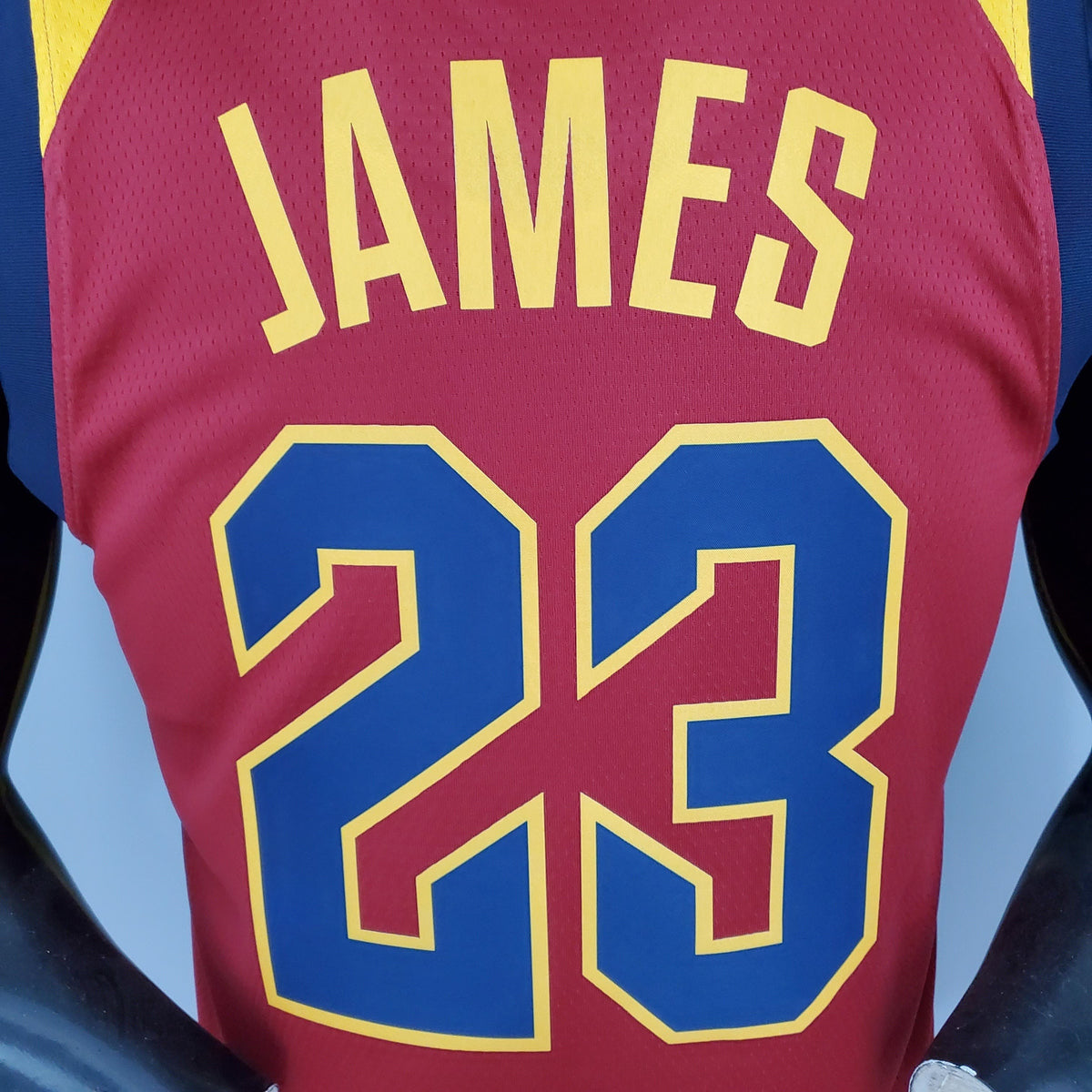 Cleveland Cavaliers wine basketball jersey hem label close-up