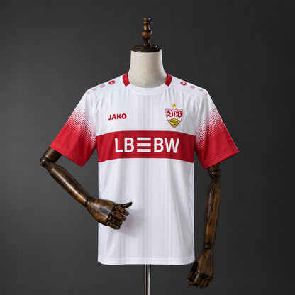 VfB Stuttgart Home Jersey 2026/27 front view in white with red chest band, gradient sleeves and club crest