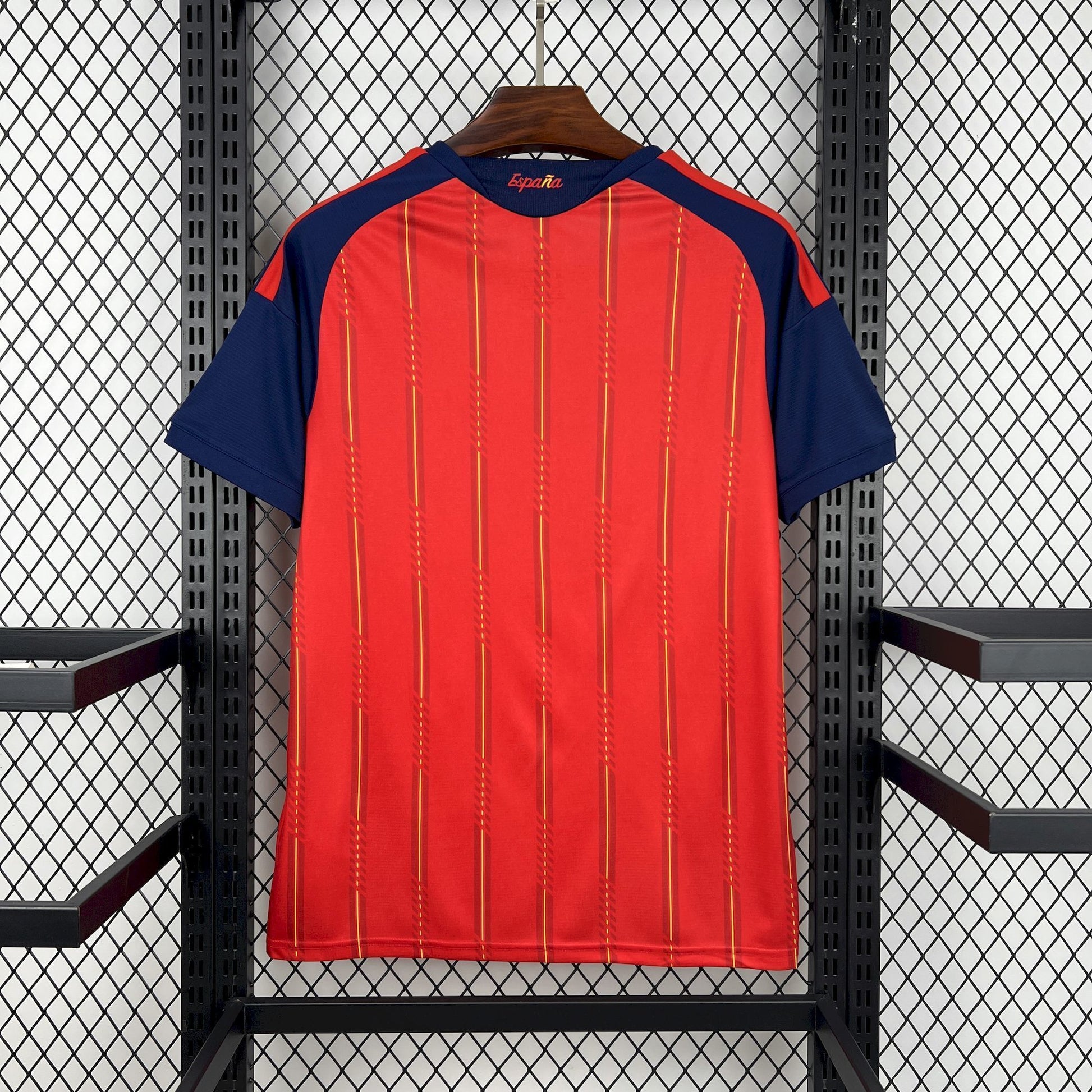 Spain Home World Cup 2026 Jersey - gold three-bar logo close-up
