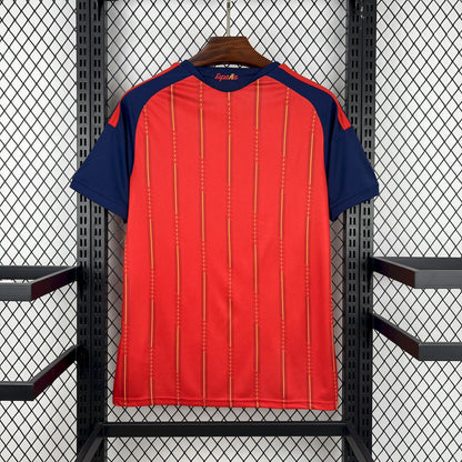 Spain Home World Cup 2026 Jersey - gold three-bar logo close-up