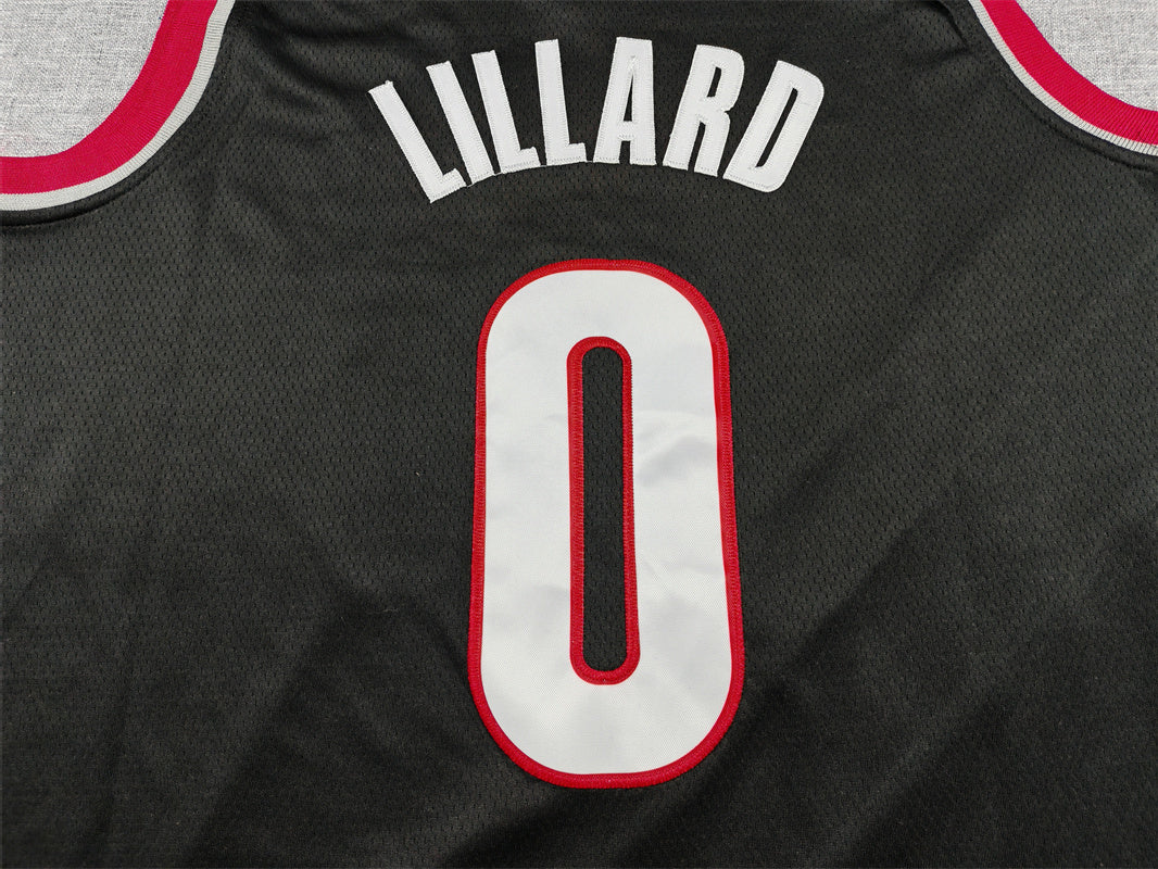 Portland jersey chest detail with white lettering number 0 and diagonal stripes