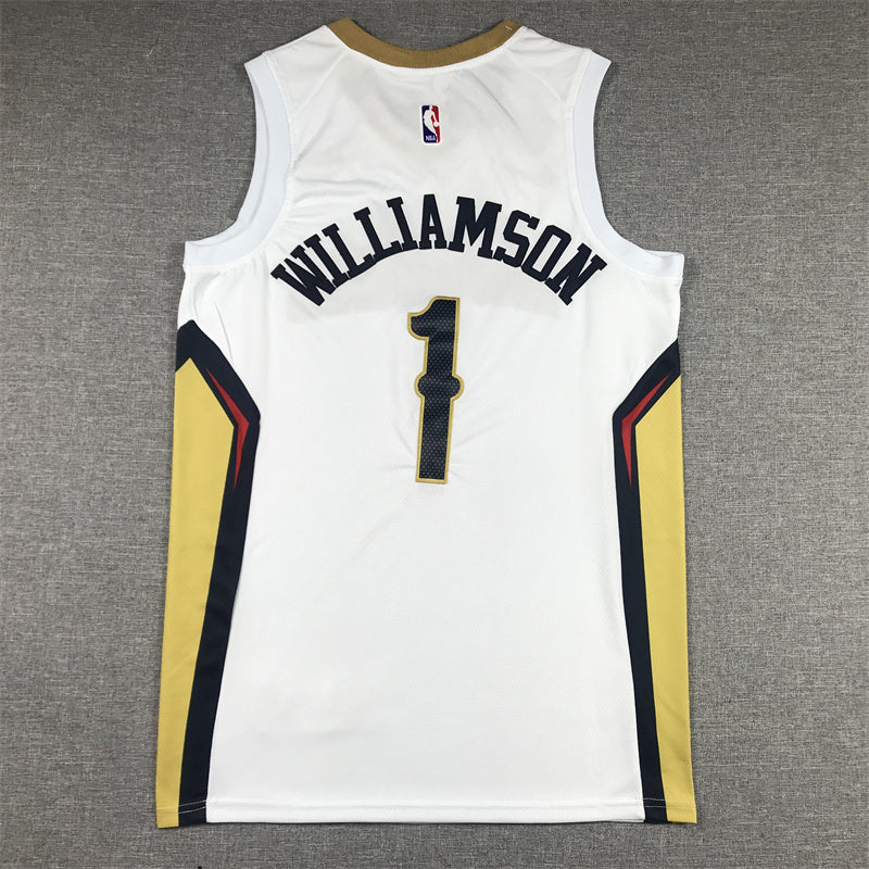 Navy New Orleans lettering and number 1 with gold outlines chest detail
