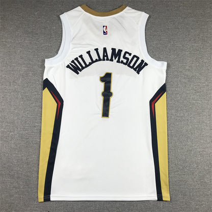 Navy New Orleans lettering and number 1 with gold outlines chest detail