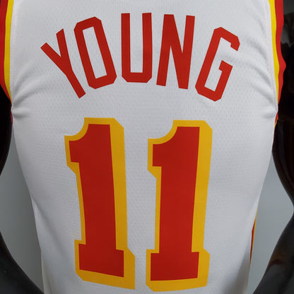 Atlanta Hawks white basketball jersey back with Young name and number 11 in red and yellow