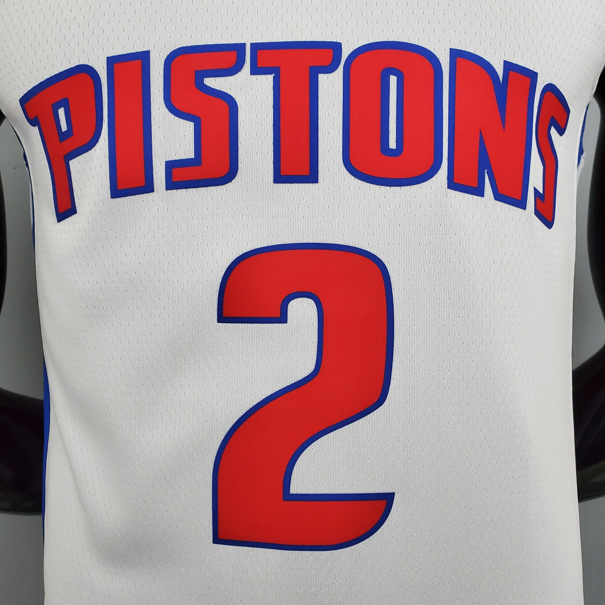 Detroit Pistons white jersey NBA 75th-anniversary hem label close-up