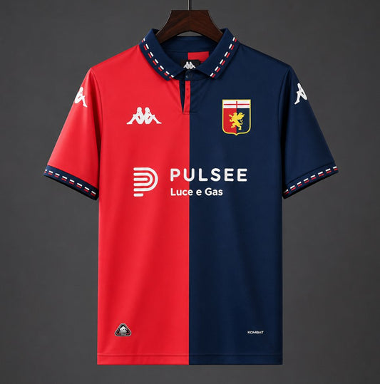 Genoa Home Jersey 2026/27 front view with red and navy halves and polo collar