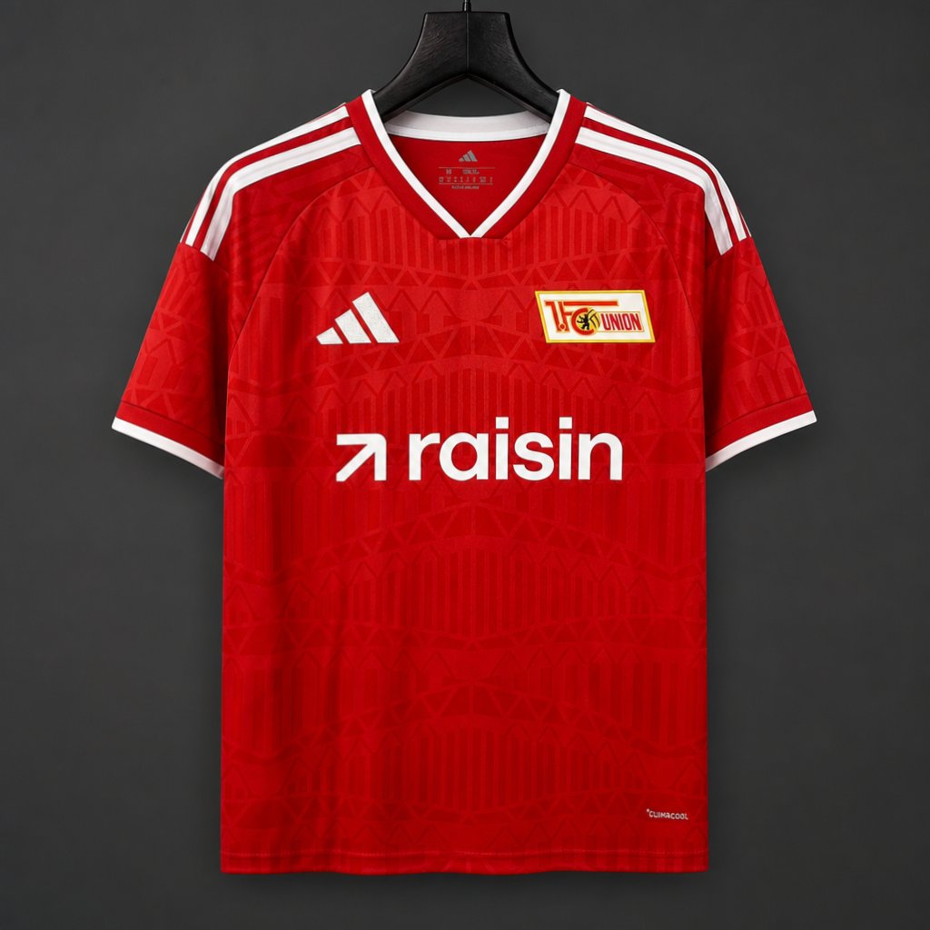 Union Berlin Home Jersey 2026/27 front view in red with tonal graphics, white trim and club crest