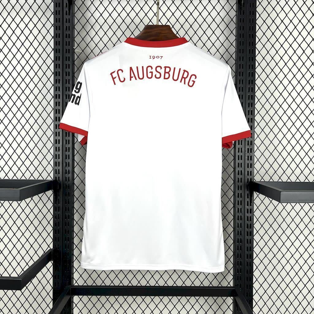 Front view of FC Augsburg Home Jersey 2025/26 in white with red and green details