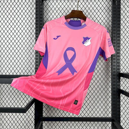 Hoffenheim Pink October Jersey 2025/26 front view with purple ribbon graphic and pink patterned design