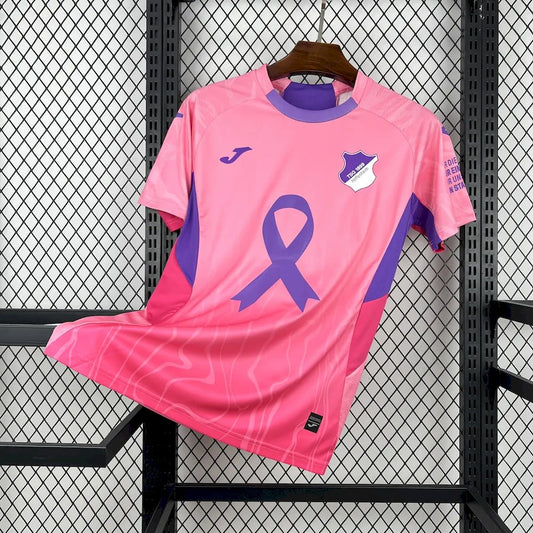 Hoffenheim Pink October Jersey 2025/26 front view with purple ribbon graphic and pink patterned design
