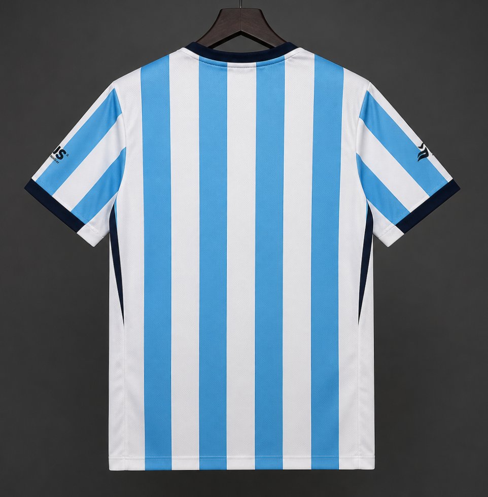 Racing Club Home Jersey 2026 back with sky-blue and white vertical stripes and navy cuffs