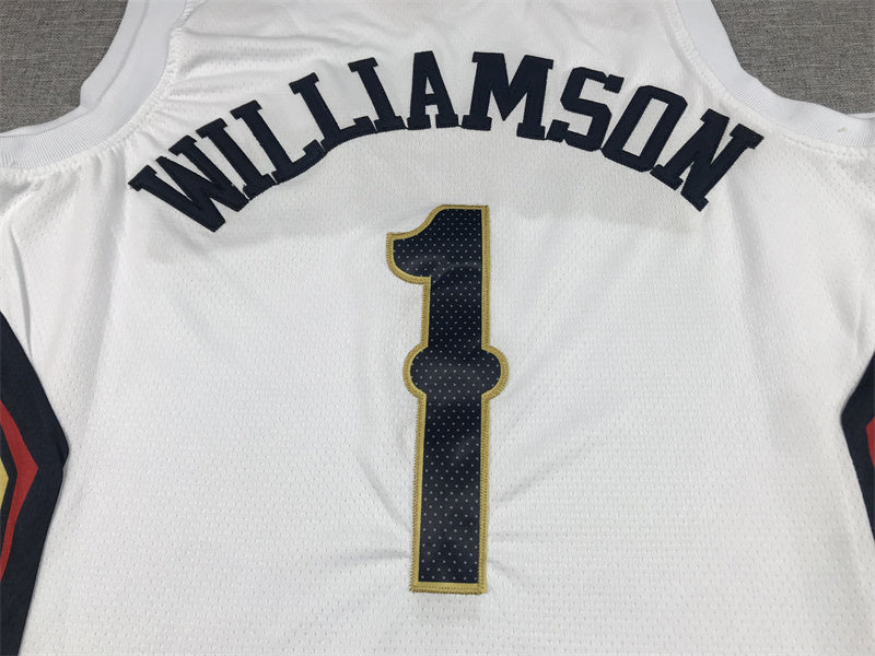 New Orleans Pelicans Zion Williamson number 1 white jersey full front