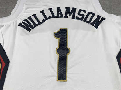 New Orleans Pelicans Zion Williamson number 1 white jersey full front