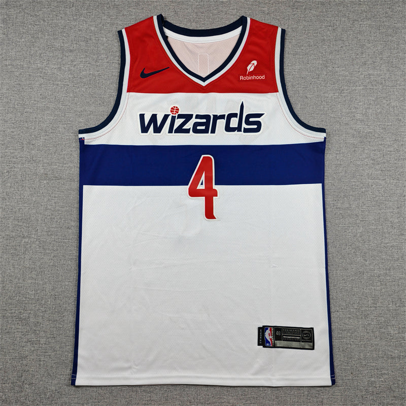 Washington Wizards AJ Dybantsa number 4 white jersey full front with red shoulders and navy chest stripe