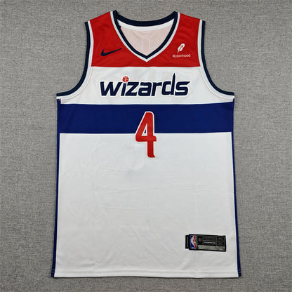 Washington Wizards AJ Dybantsa number 4 white jersey full front with red shoulders and navy chest stripe