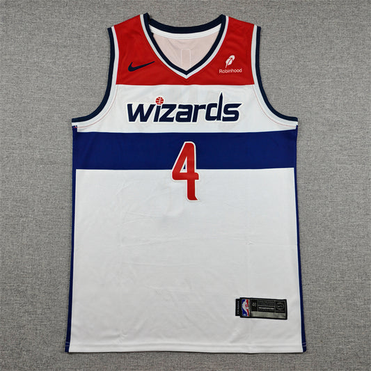 Washington Wizards AJ Dybantsa number 4 white jersey full front with red shoulders and navy chest stripe