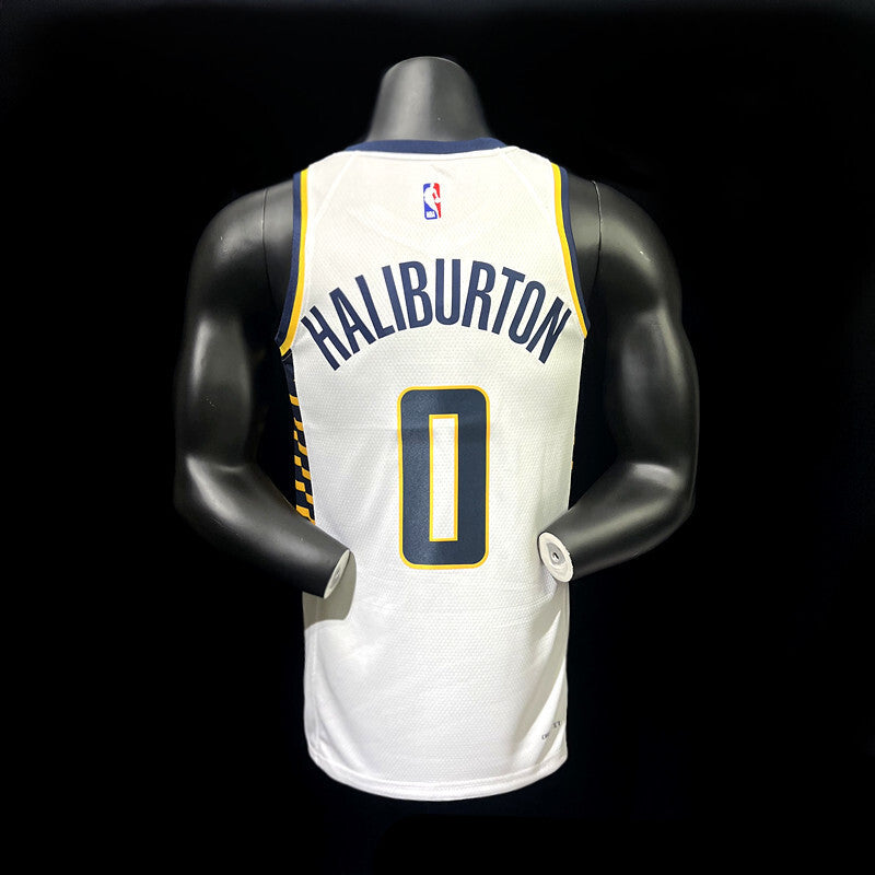 Indiana Pacers Tyrese Haliburton number 0 white jersey back view