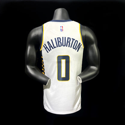Indiana Pacers Tyrese Haliburton number 0 white jersey back view