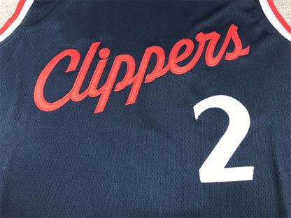 Red Clippers script and white number 2 chest detail on navy jersey