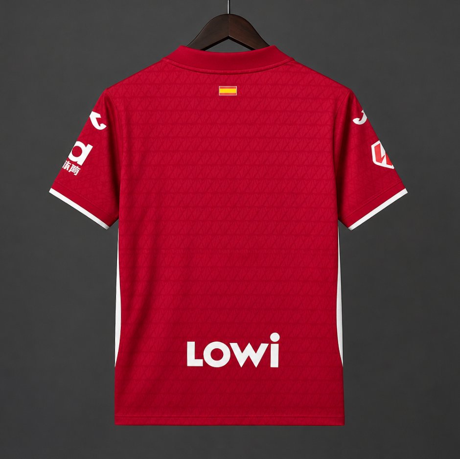 Back view of the red Getafe 2026/27 away jersey with white detailing