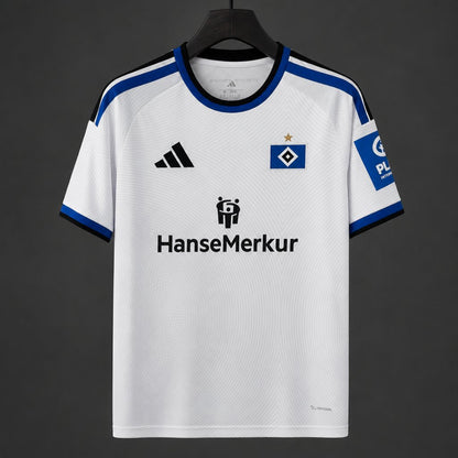 Hamburger SV Home Jersey 2026/27 front view in white with blue-and-black trim and club crest